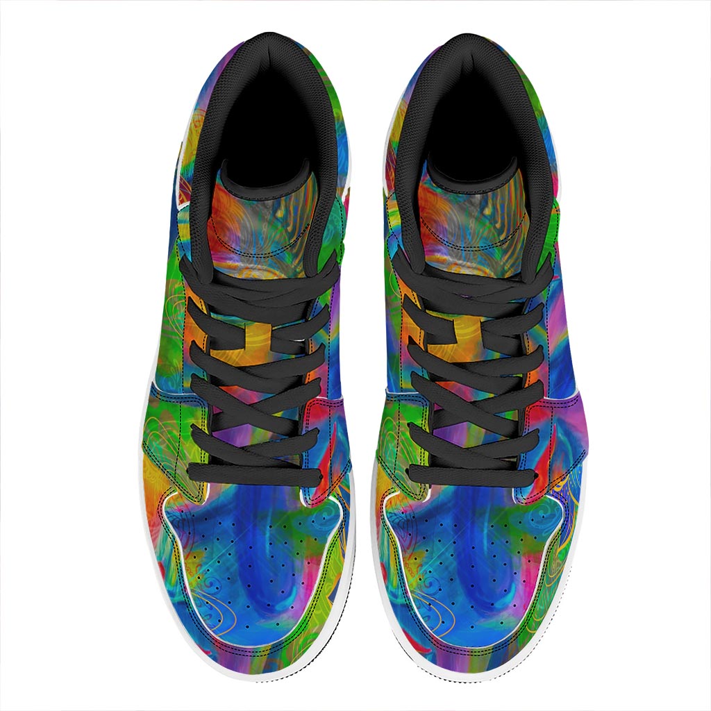 Colorful Buddha Print High Top Leather Sneakers