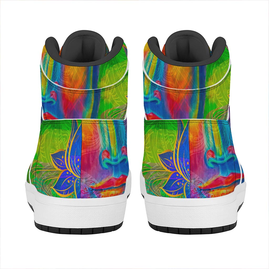 Colorful Buddha Print High Top Leather Sneakers