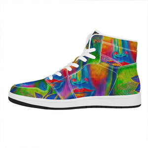 Colorful Buddha Print High Top Leather Sneakers