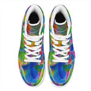 Colorful Buddha Print High Top Leather Sneakers