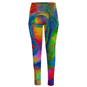 Colorful Buddha Print High-Waisted Pocket Leggings