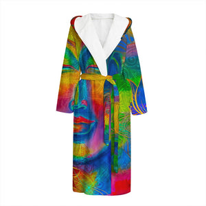 Colorful Buddha Print Hooded Bathrobe