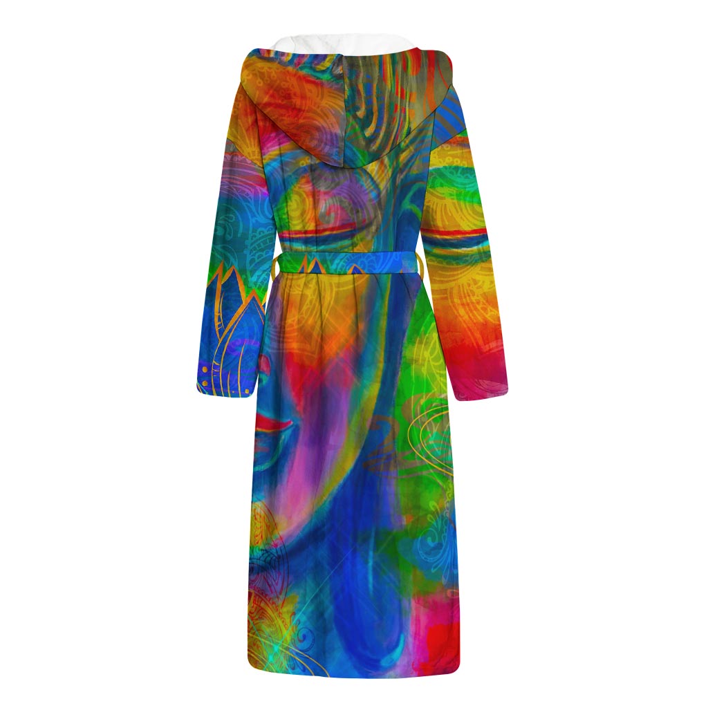 Colorful Buddha Print Hooded Bathrobe