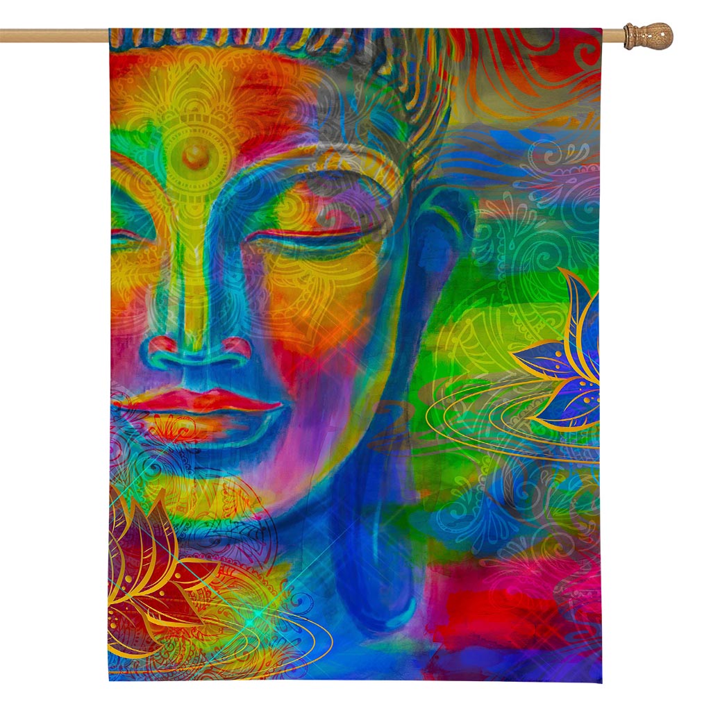 Colorful Buddha Print House Flag