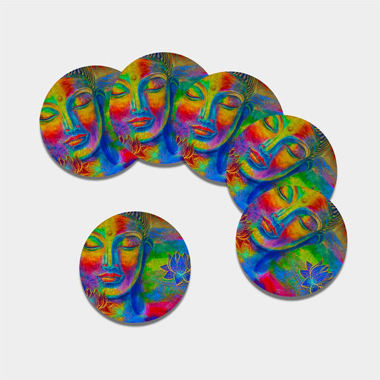 Colorful Buddha Print Leather Coaster Set