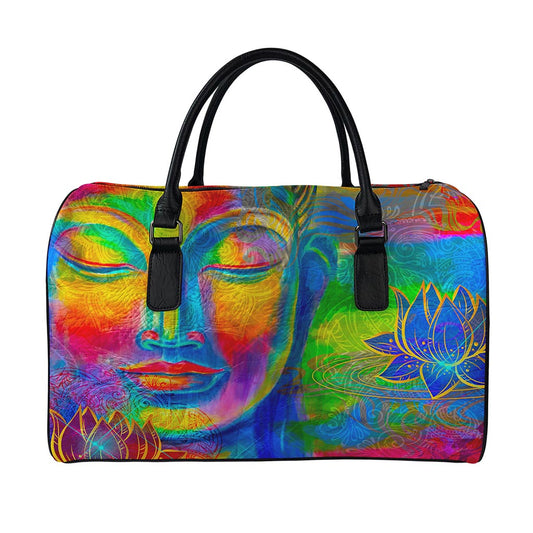 Colorful Buddha Print Leather Duffle Bag