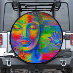 Colorful Buddha Print Leather Spare Tire Cover