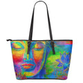 Colorful Buddha Print Leather Tote Bag With Zipper
