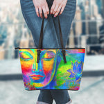 Colorful Buddha Print Leather Tote Bag