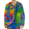 Colorful Buddha Print Long Sleeve Baseball Jersey