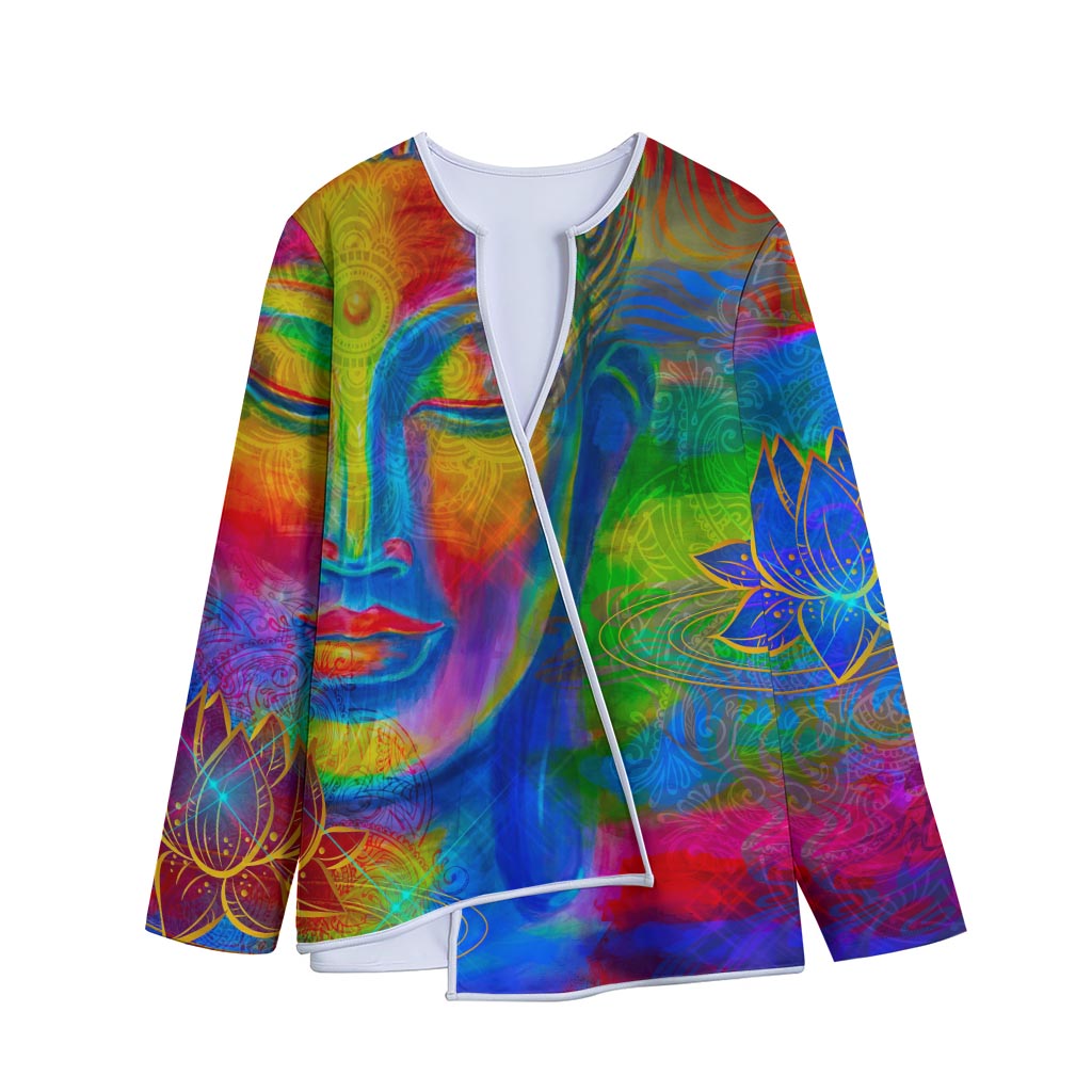 Colorful Buddha Print Long Sleeve Short Coat