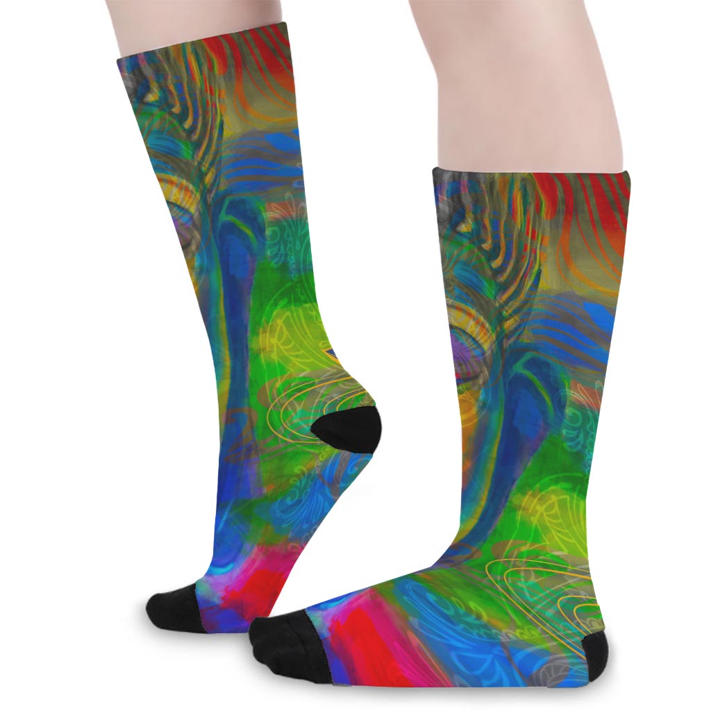 Colorful Buddha Print Long Socks