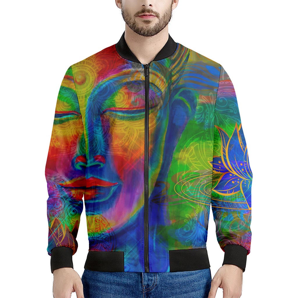 Colorful Buddha Print Men's Bomber Jacket
