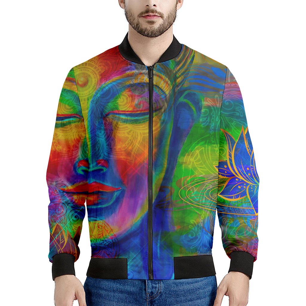 Colorful Buddha Print Men's Bomber Jacket