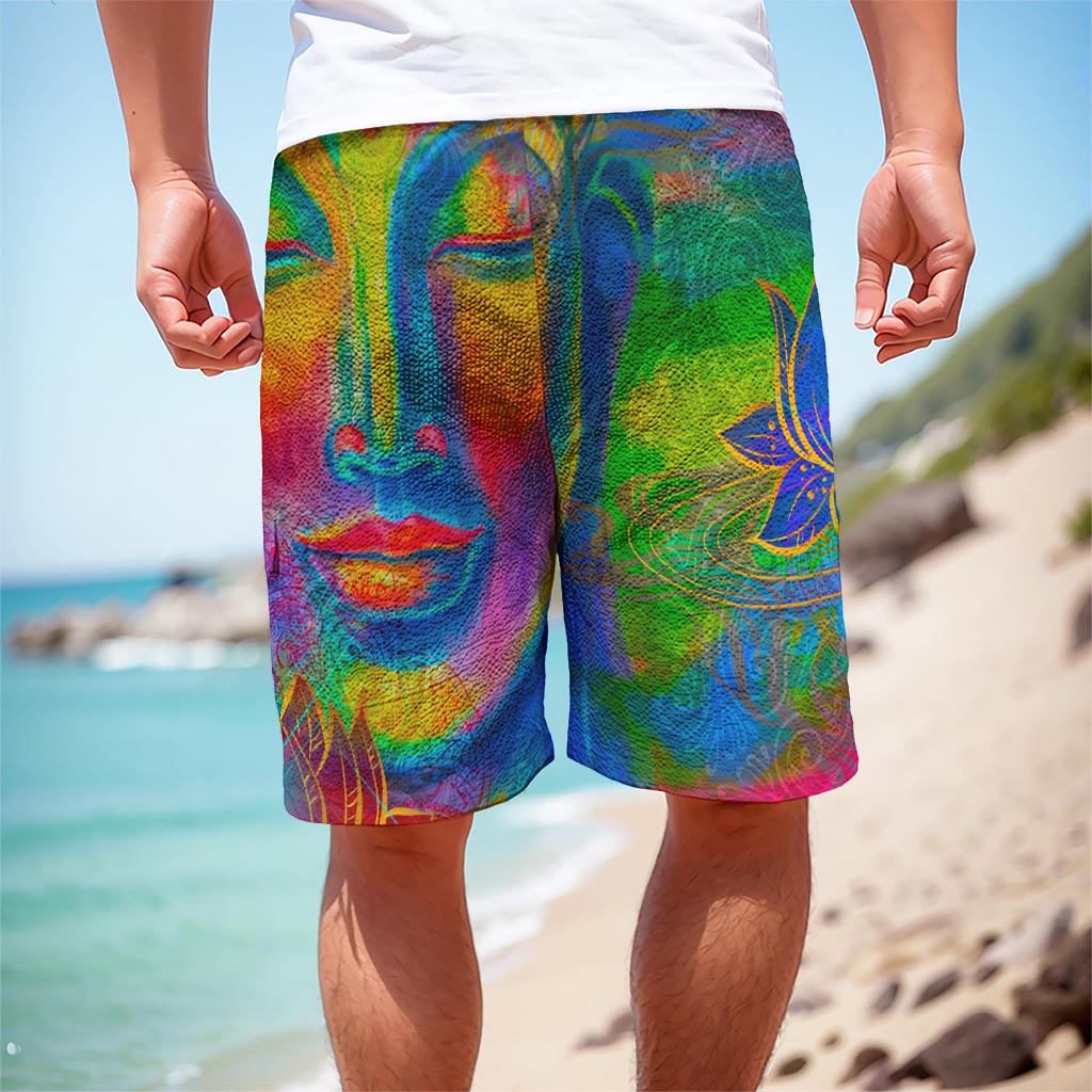 Colorful Buddha Print Men's Cargo Shorts