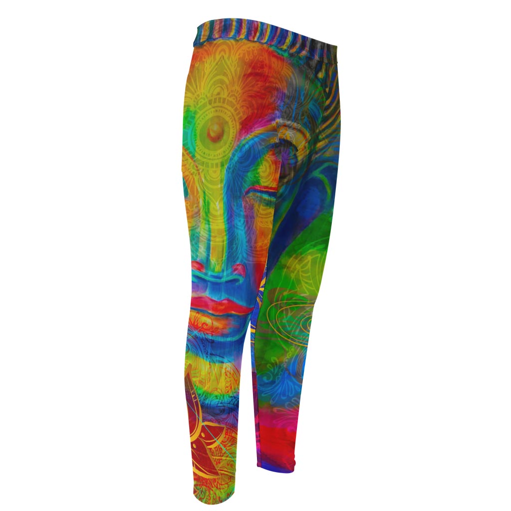 Colorful Buddha Print Men's Compression Pants