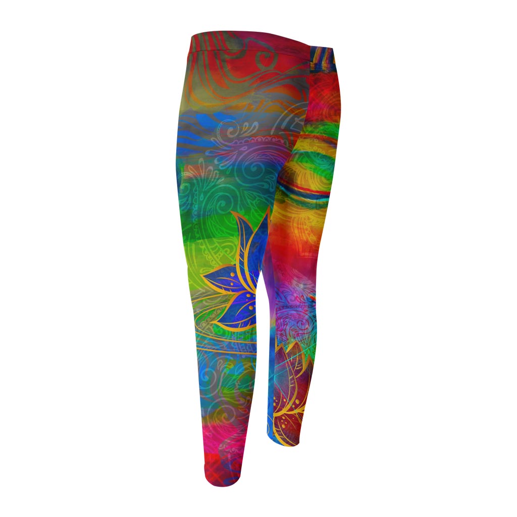 Colorful Buddha Print Men's Compression Pants