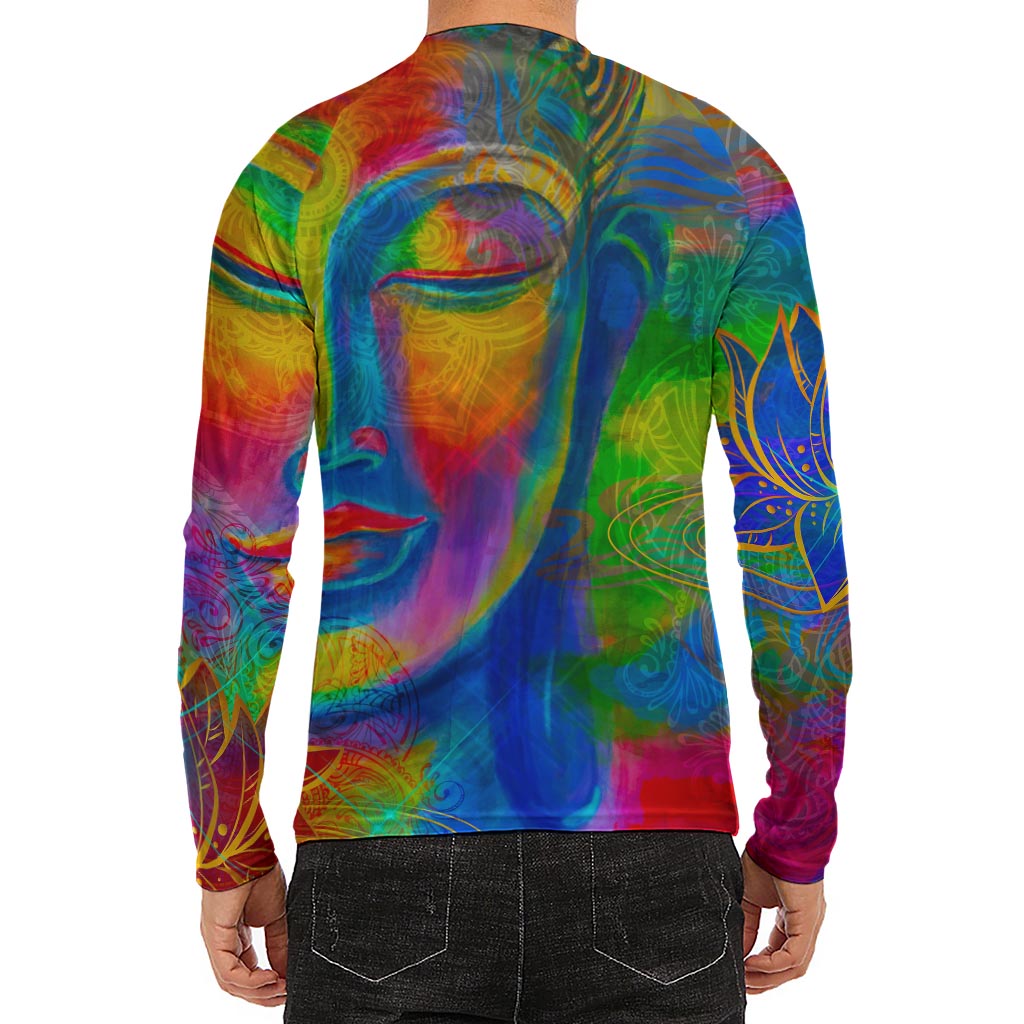 Colorful Buddha Print Men's Long Sleeve Rash Guard