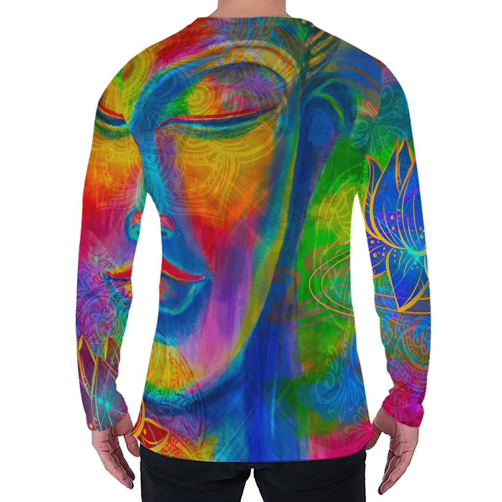 Colorful Buddha Print Men's Long Sleeve T-Shirt