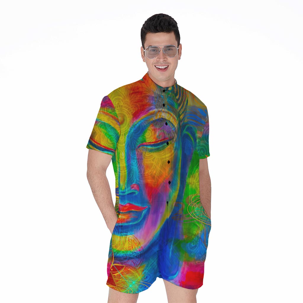 Colorful Buddha Print Men's Rompers