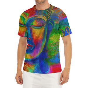 Colorful Buddha Print Men's Short Sleeve Rash Guard