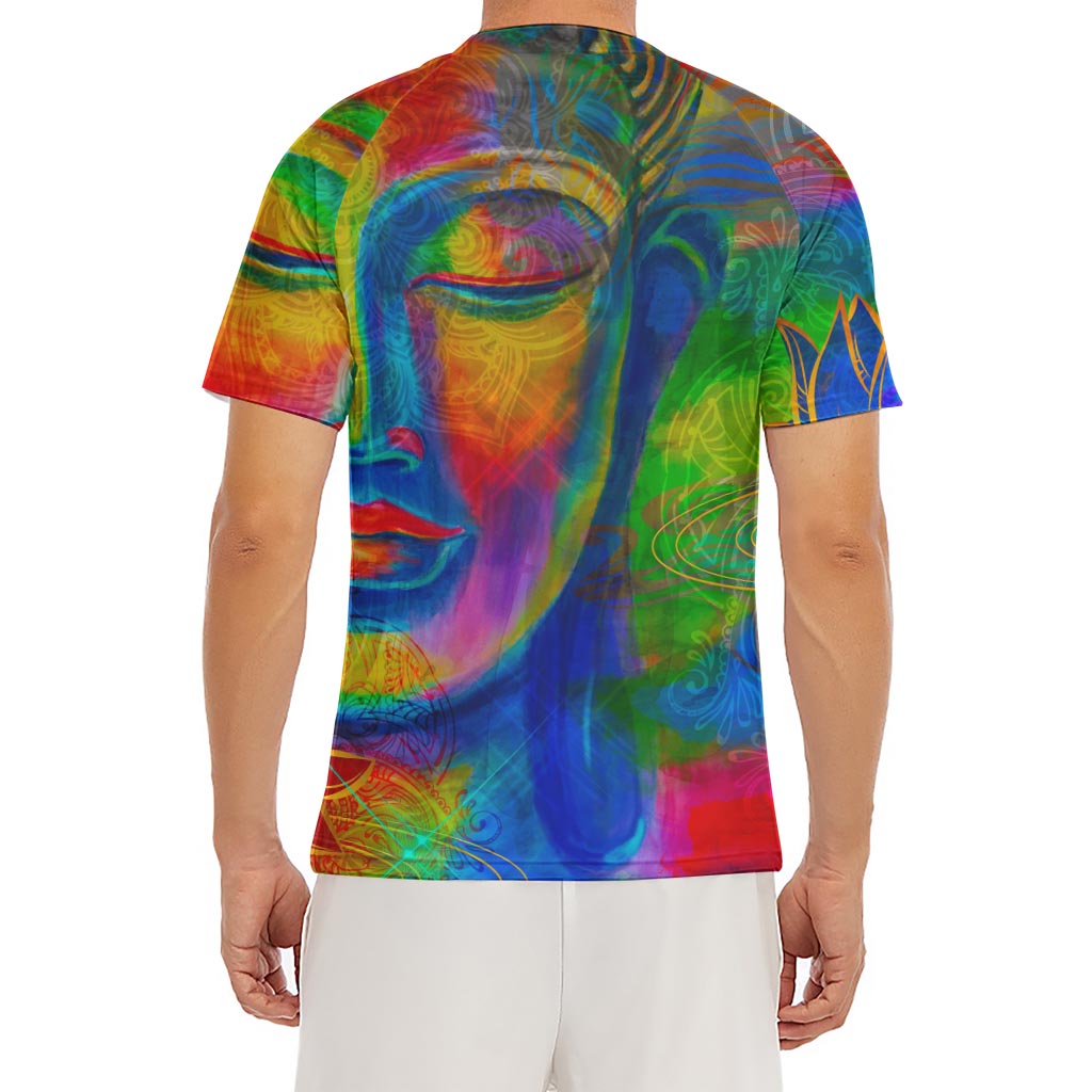 Colorful Buddha Print Men's Short Sleeve Rash Guard