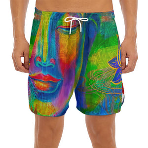 Colorful Buddha Print Men's Split Running Shorts