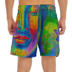 Colorful Buddha Print Men's Split Running Shorts