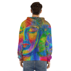 Colorful Buddha Print Men's Velvet Pullover Hoodie