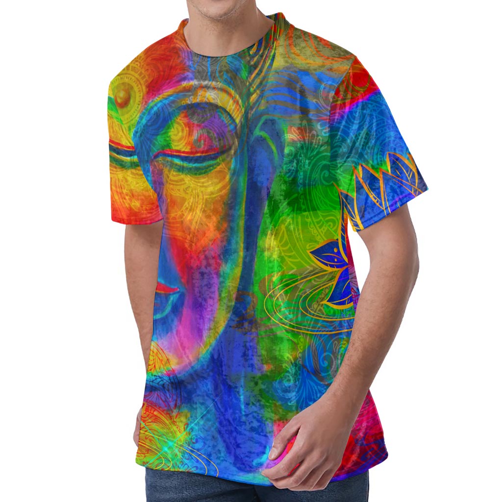 Colorful Buddha Print Men's Velvet T-Shirt