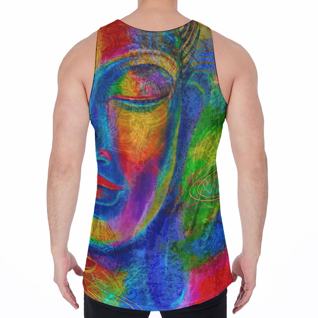 Colorful Buddha Print Men's Velvet Tank Top