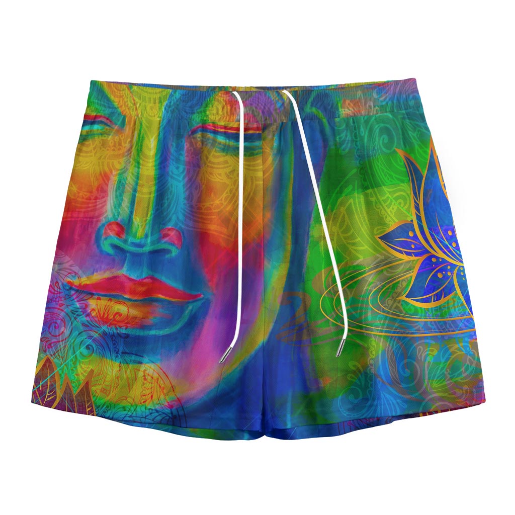 Colorful Buddha Print Mesh Shorts