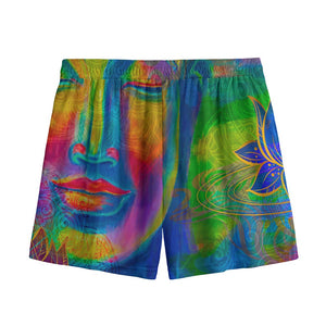 Colorful Buddha Print Mesh Shorts