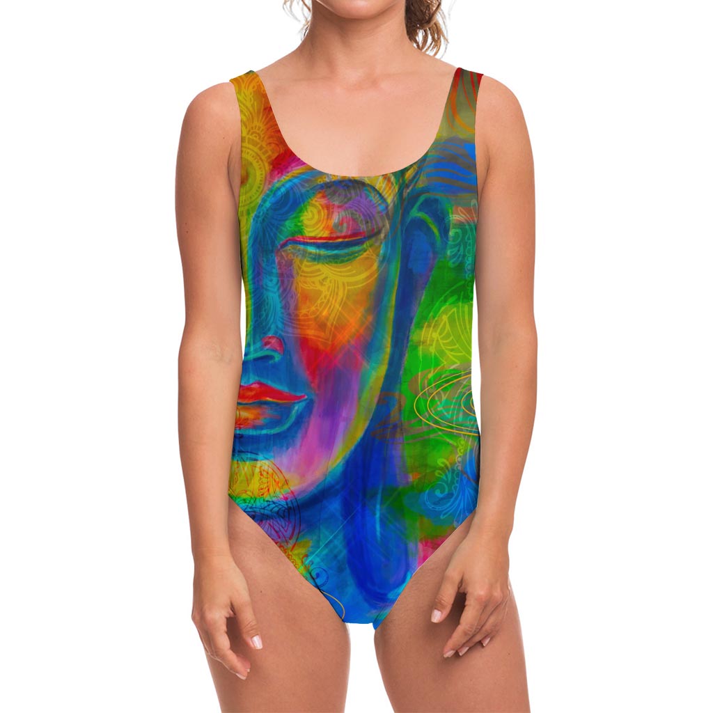 Colorful Buddha Print One Piece Swimsuit