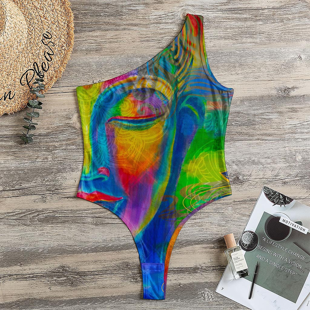 Colorful Buddha Print One Shoulder Bodysuit