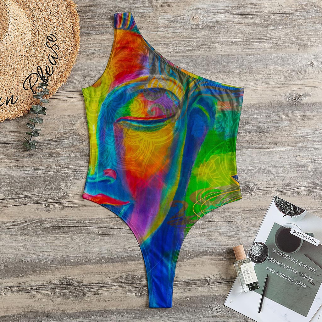 Colorful Buddha Print One Shoulder Bodysuit