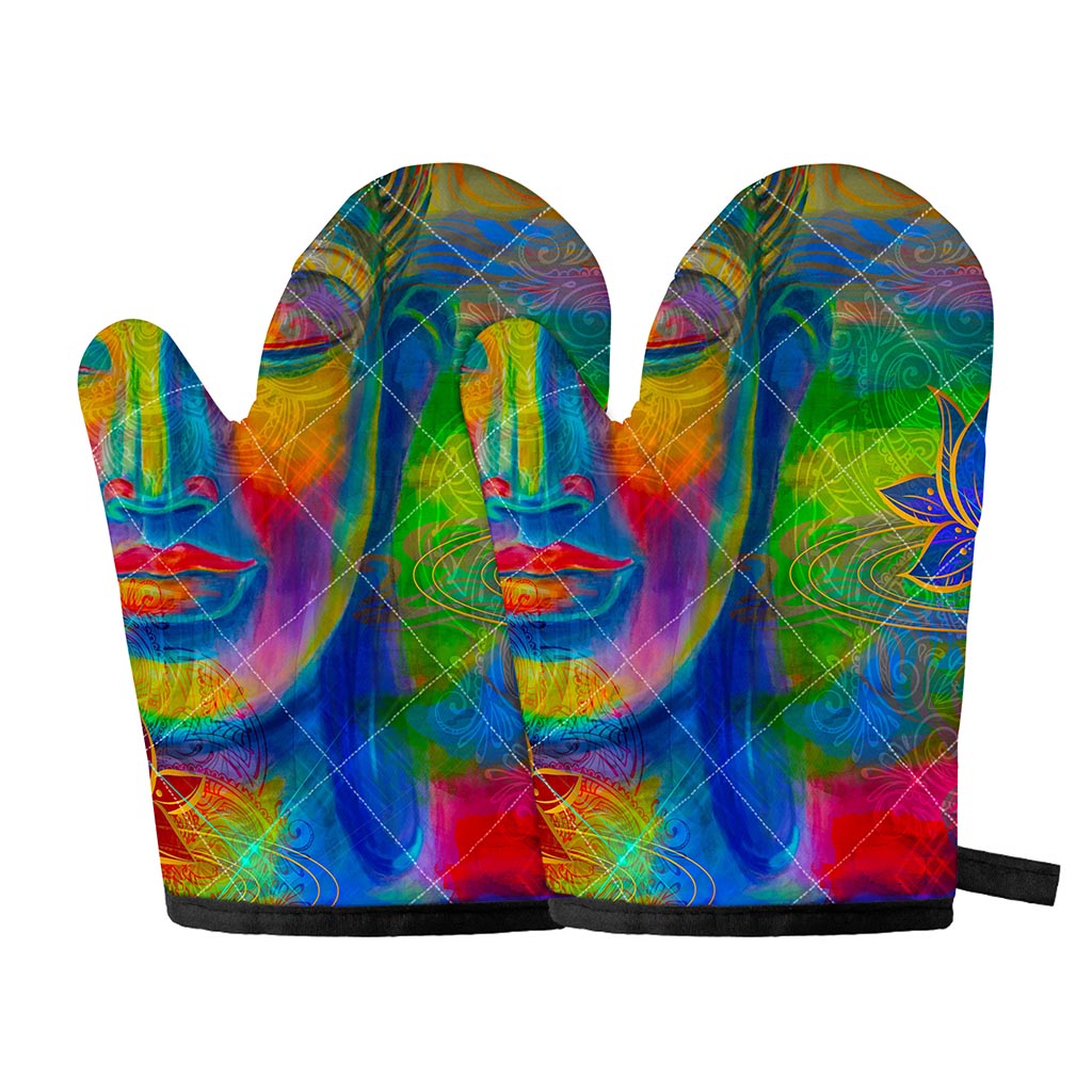 Colorful Buddha Print Oven Mitts