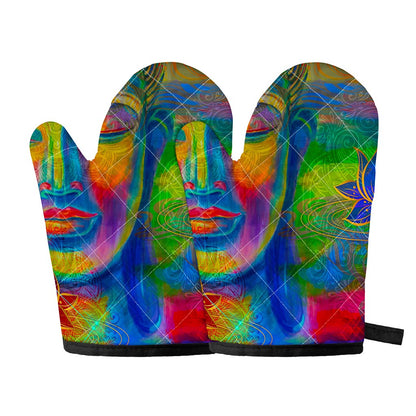 Colorful Buddha Print Oven Mitts