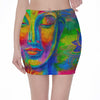 Colorful Buddha Print Pencil Mini Skirt