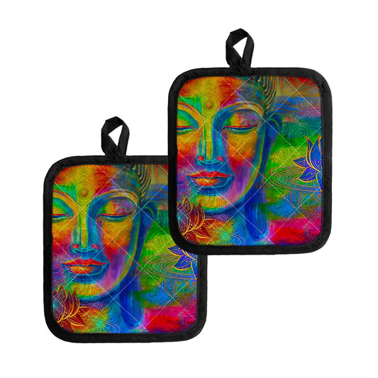 Colorful Buddha Print Pot Holders