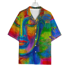 Colorful Buddha Print Rayon Hawaiian Shirt