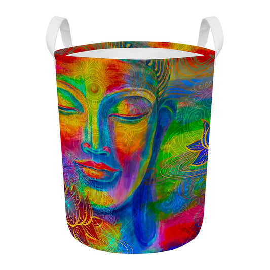 Colorful Buddha Print Round Laundry Basket