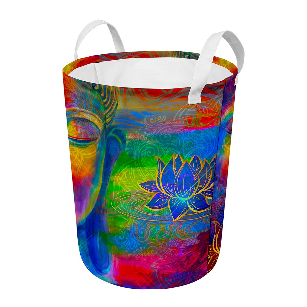 Colorful Buddha Print Round Laundry Basket