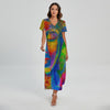 Colorful Buddha Print Short Sleeve Maxi Dress