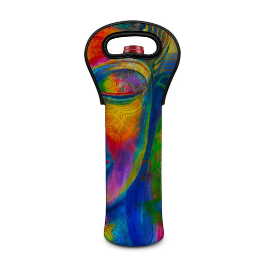 Colorful Buddha Print Single Neoprene Wine Tote