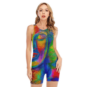 Colorful Buddha Print Sleeveless One Piece Swimsuit