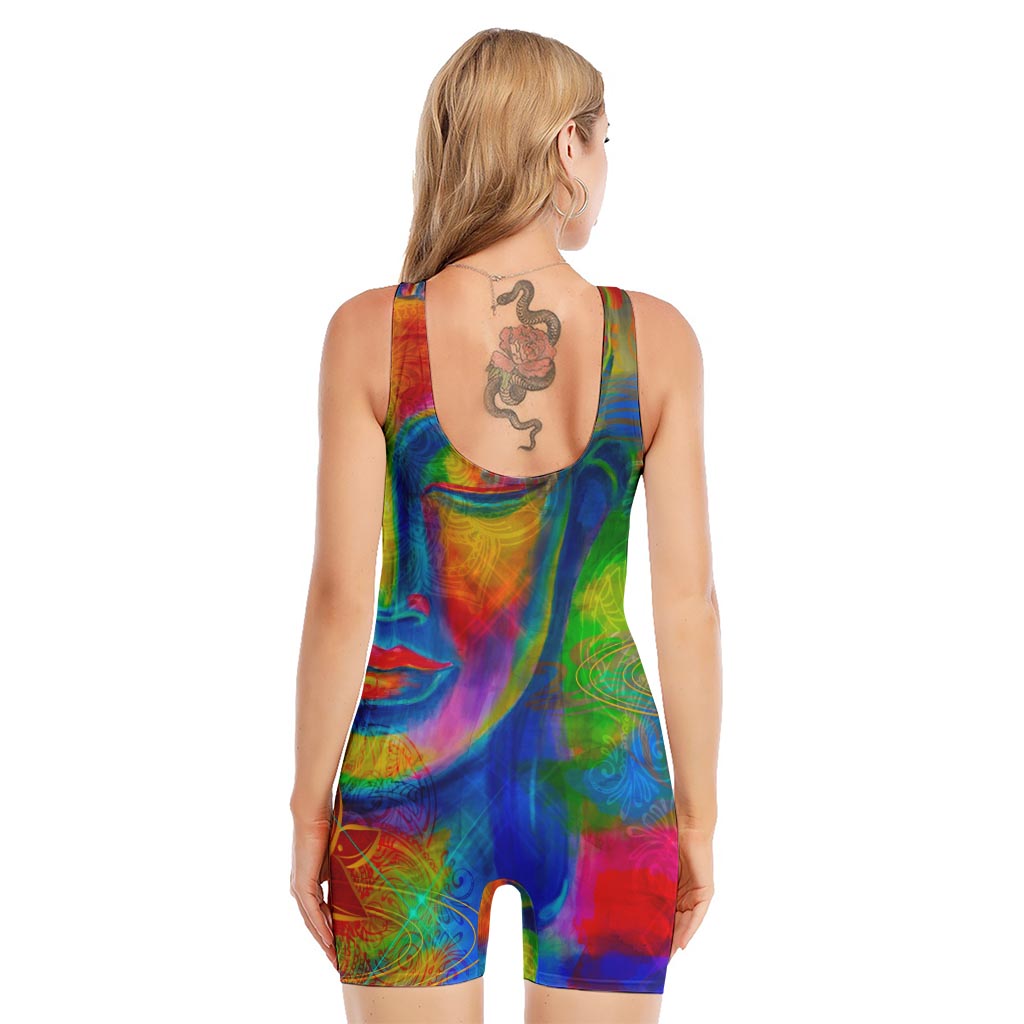 Colorful Buddha Print Sleeveless One Piece Swimsuit