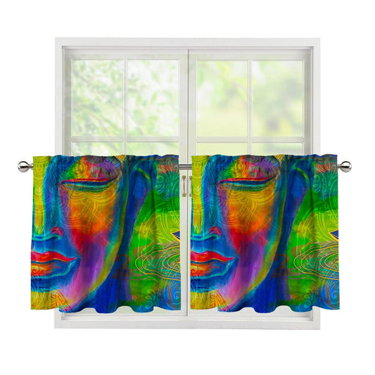 Colorful Buddha Print Tier Curtains