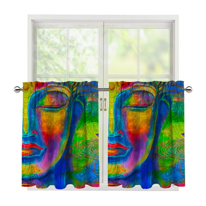 Colorful Buddha Print Tier Curtains