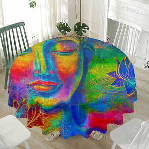 Colorful Buddha Print Waterproof Round Tablecloth